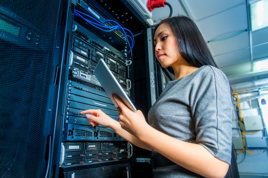 silence no more tech article hero image showing woman in at a database server